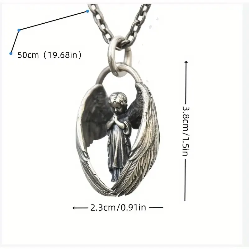 Кулон с ангелом, который молится – серебристый ретро-оберег на цепочке Киев - изображение 5