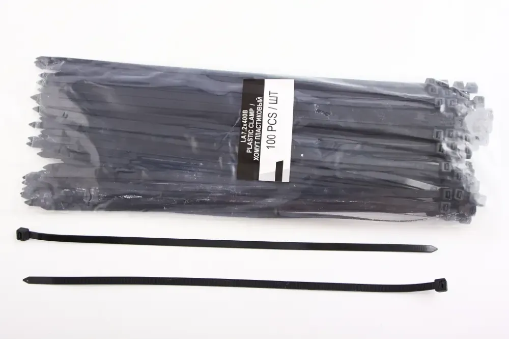 Хомут стрічковий пластм. чорний 7.2*400 мм LSA (100 шт.) Вінниця - фото 1