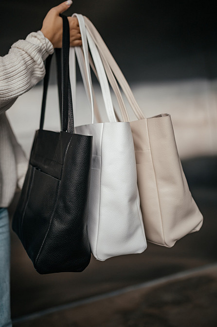 Сумка тоут кожаная большая женская Юта Белая 28*30*12 см, сумка шопер бела стильная с карманамиMasterSem Киев - изображение 3