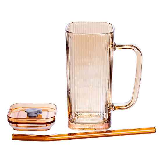 Кружка скляна з кришкою та трубочкою 280 (мл) чашка з трубочкою та кришкою на подарунок HP-19-51 Київ