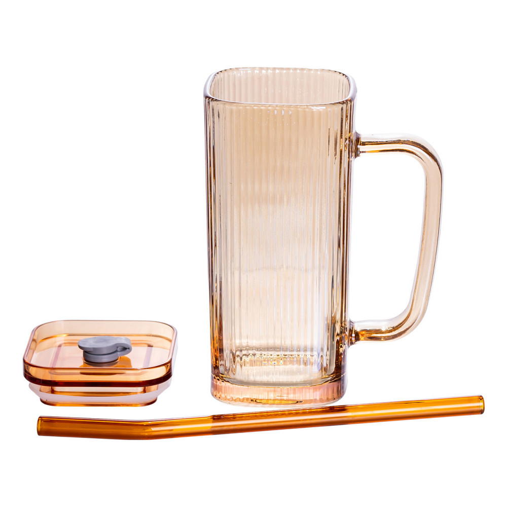 Кружка скляна з кришкою та трубочкою 280 (мл) чашка з трубочкою та кришкою на подарунок HP-19-51 Київ - фото 3