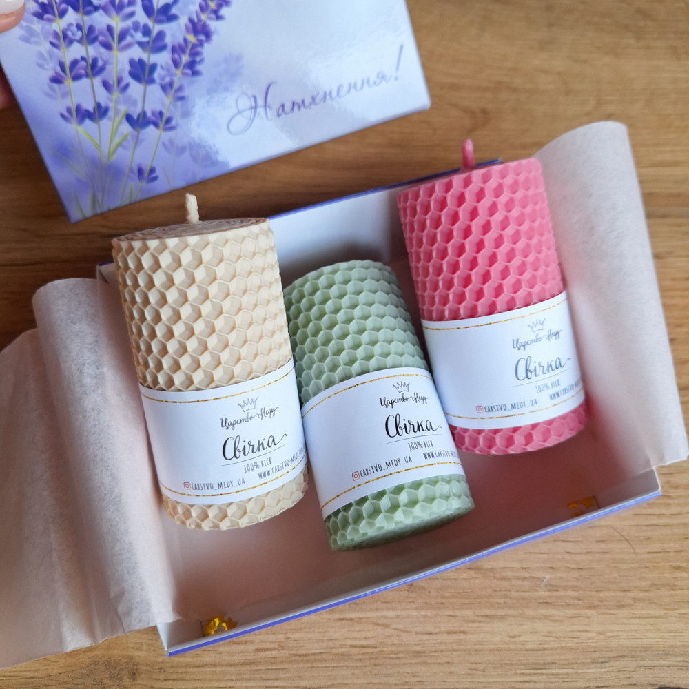 Свічки з вощини у подарунковій коробочці 3 шт. по 8,5 см Натхнення! Одеса - фото 6