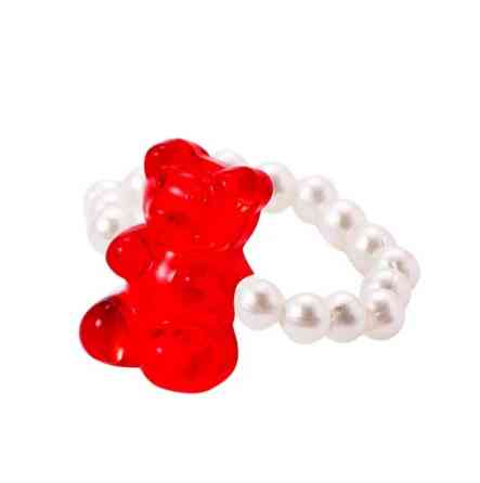 Кольцо с мишкой красное с бусинками, размер универсальный Киев