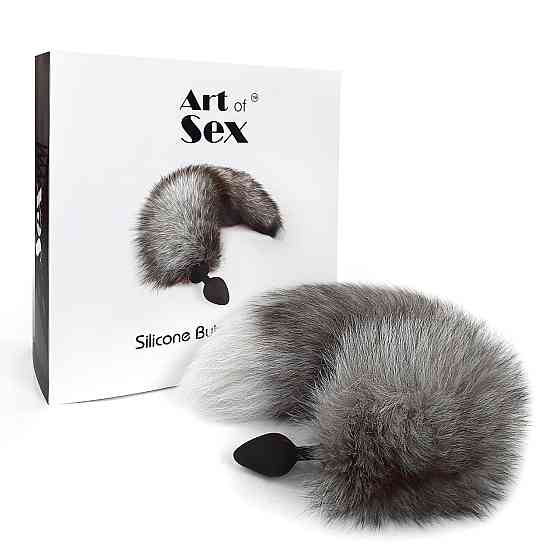 Силіконова анальна пробка з хвостом із натурального хутра Art of Sex size M Artctic fox Sex Aura Київ