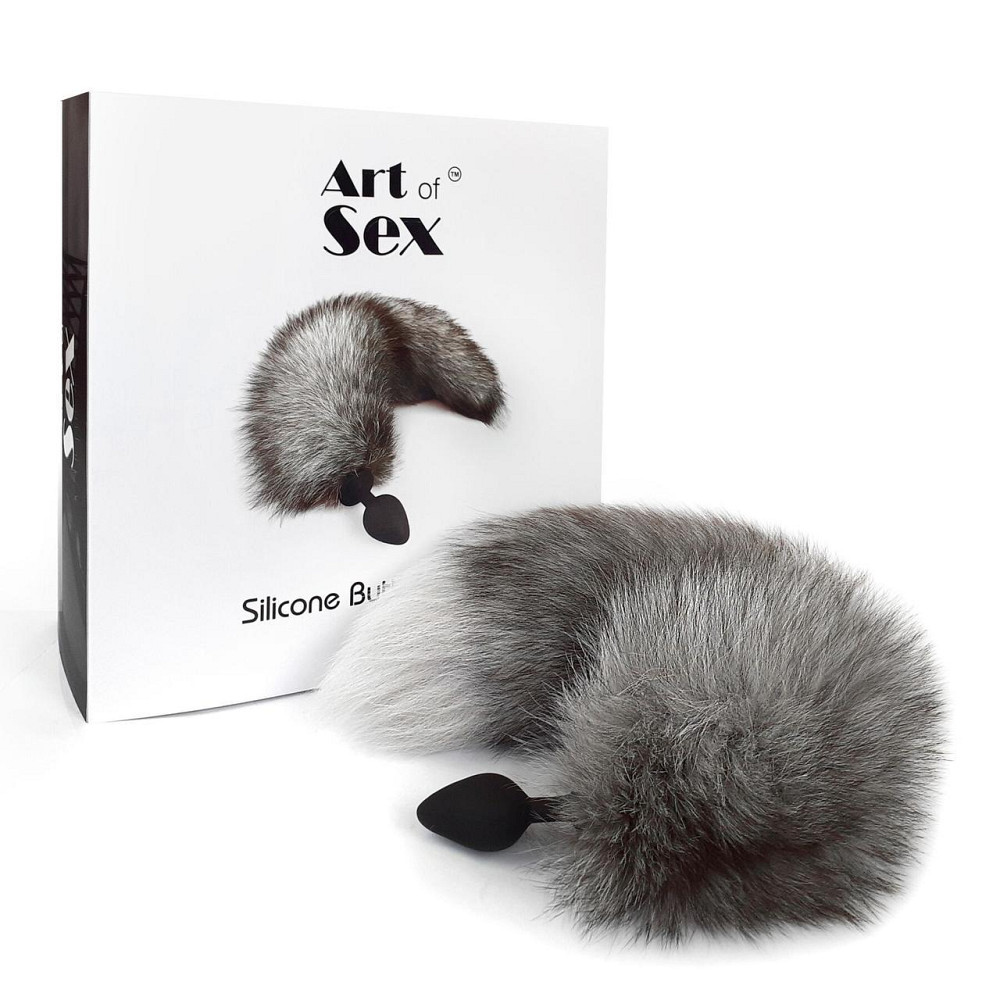 Силіконова анальна пробка з хвостом із натурального хутра Art of Sex size M Artctic fox Sex Aura Київ - фото 5