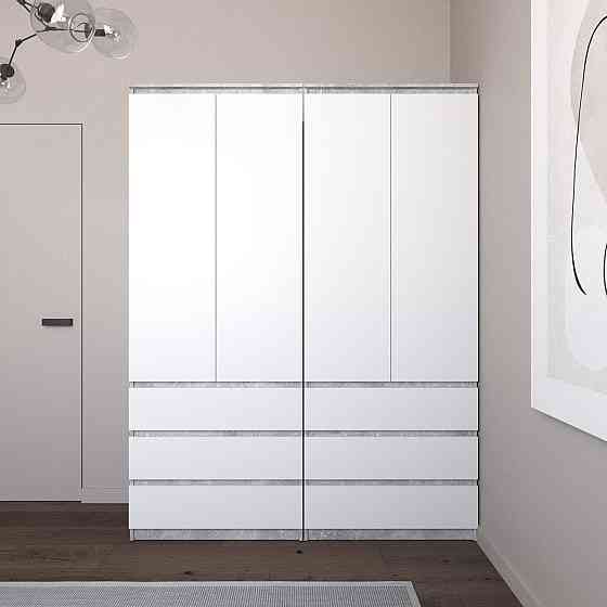 Шафа для одягу VAYS зі штангою та полицями, 6 шухляд, комплект з 2 шаф R9+R16 Бетон-Білий фасад Львів