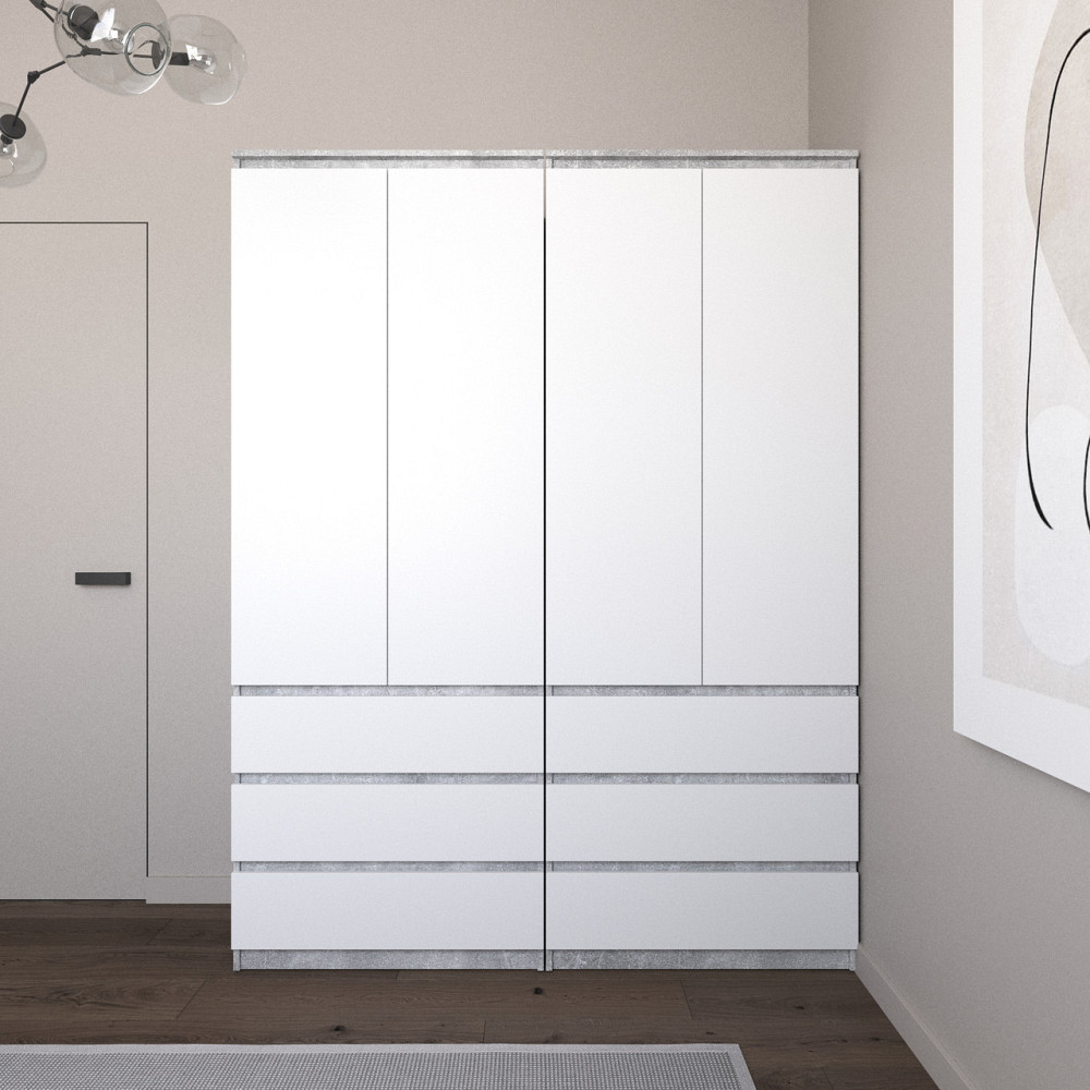 Шкаф для одежды VAYS со штангой и полками, 6 ящиков, комплект из 2 шкафов R9+R16 Бетон-Белый фасад Львов - изображение 1