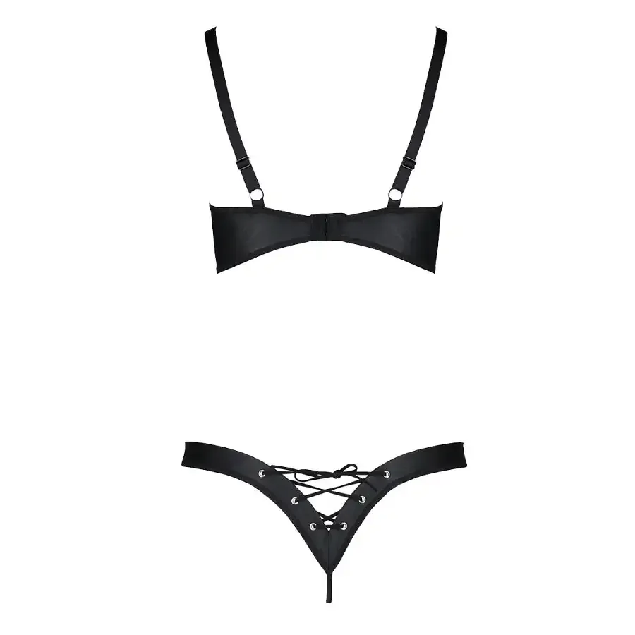 Комплект з екошкіри Passion CELINE BIKINI 4XL/5XL black, відкритий бра, стрінги зі шнурівкою Львів - фото 4