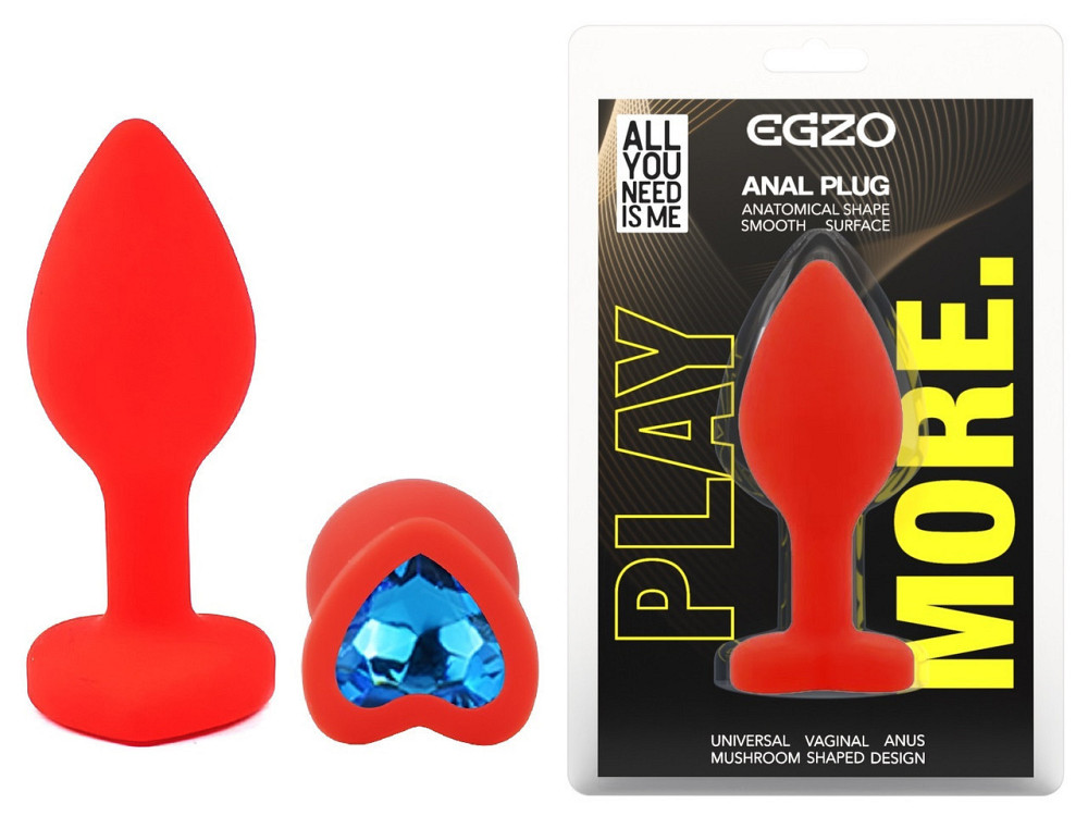 Силіконова анальна пробка EGZO - Silicone Red Heart Plug Blue, size S Sex Aura Київ - фото 1