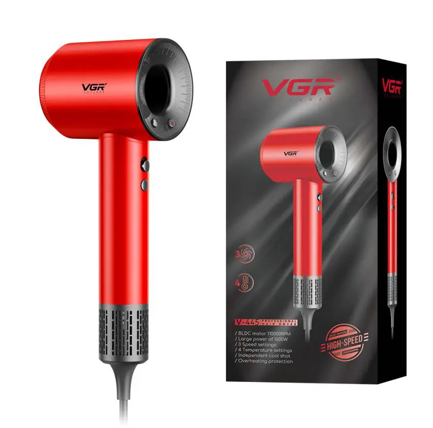 Фен професійний VGR V-445 (3 рівні обдування, 4 рівні температури) 1600W Червоний Вінниця - фото 1
