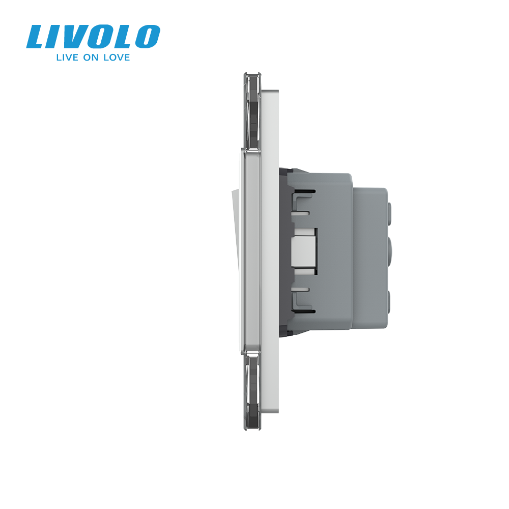 LIVOLO Одноклавішний вимикач з розеткою Livolo сірий скло (VL-C7C1EUK1-15) Коломия - фото 6