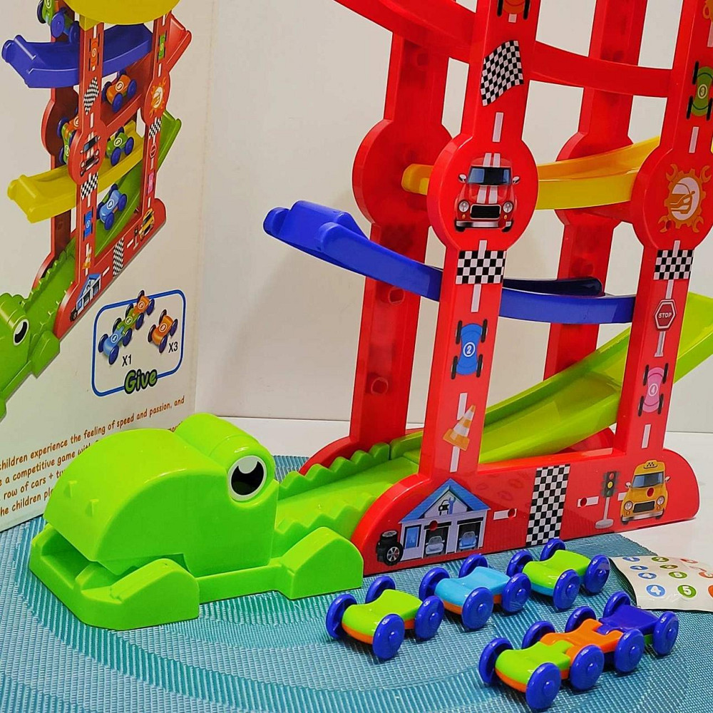 Трек паркінг Крокодил п'ятиповерховий 4 машинки в наборі Зелений (6843) Чернігів - фото 3