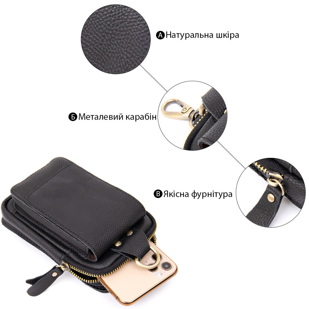 Сумка унісекс на пояс на одне відділення Vintage 20418 Чорна Київ - фото 7