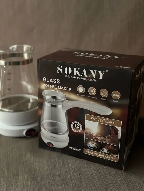 Кофеварка-турка Sokany YLW-607, 600 Вт, 500 мл, 5 чашек, быстрый нагрев, безопасная, ON/OFF Одесса - изображение 1