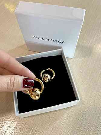 Сережки Balenciaga кульки позолота 18K, сережки кільця трансформери, маленькі стильні сережки кільця Одеса