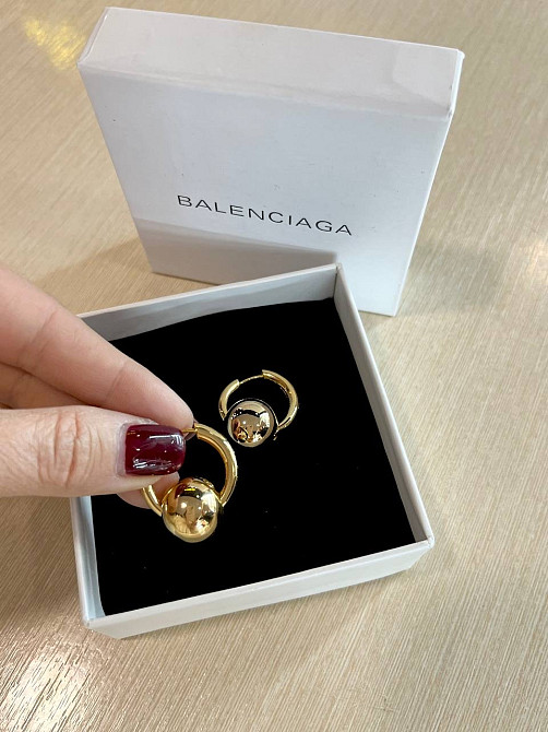 Сережки Balenciaga кульки позолота 18K, сережки кільця трансформери, маленькі стильні сережки кільця Одеса - фото 6