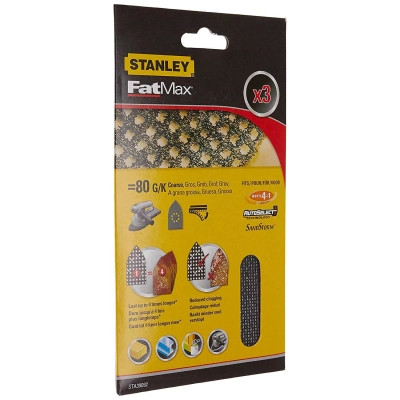 Сітка абразивна Stanley шліфувальна, 100х165 мм, 3 листи, 80 мкм для KA280, BEW200 (STA39092) Вінниця - фото 1