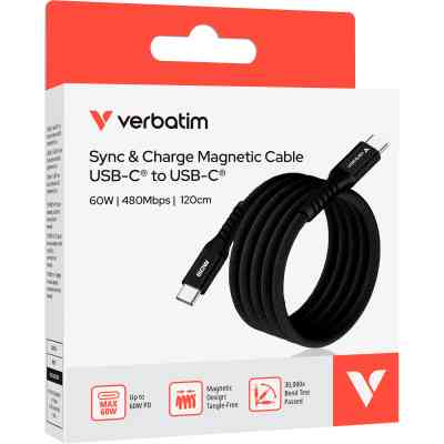 Дата кабель USB-C to USB-C 1.2m Magnetic 60W black Verbatim (31859) Винница