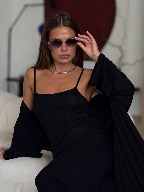 Женский базовый костюм двойка: платье + кардиган турецкая вискоза Черный, 46/48 Одесса - изображение 3