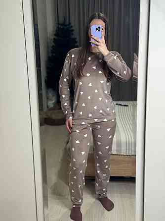 Женский уютный домашний костюм двойка с сердечками турецкий плюш-велюр Мокко, 50/52 Одесса