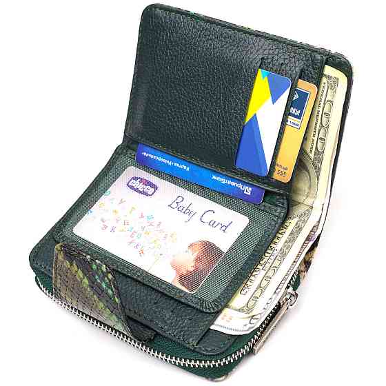 Жіноче фактурне вертикальне портмоне з монетницею на блискавці з натуральної шкіри з тисненням під змію CANPELLINI 21732 Київ