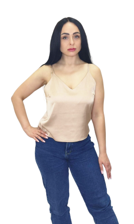 Шовкова майка на тонких бретельках Бежевий XL/2XL Харків