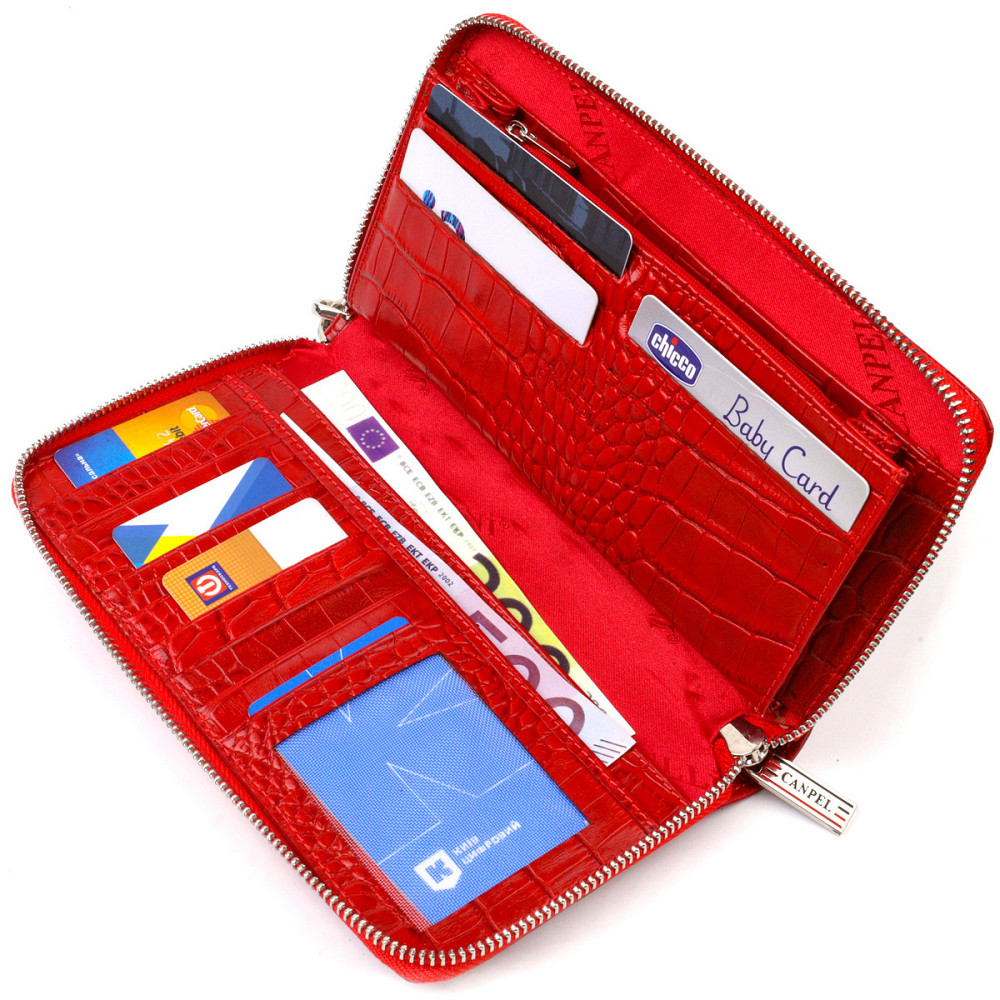 Функціональний клатч для жінок з натуральної шкіри з тисненням під крокодила Червоний (CANPELLINI) Київ - фото 9