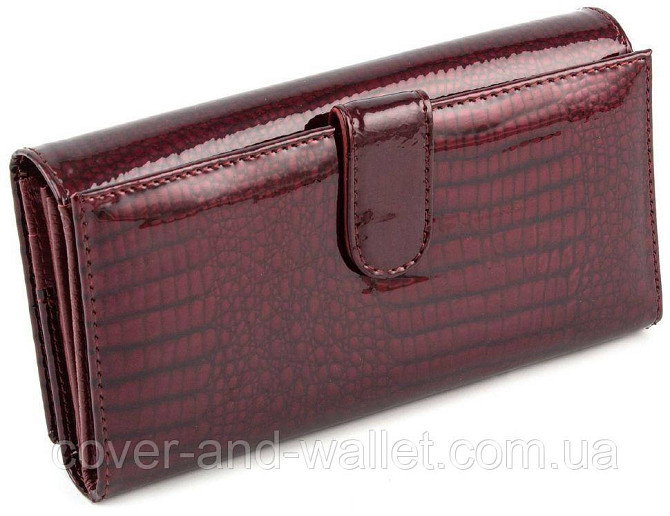 Бордовый лаковый женский кошелек для карточек из натуральной кожи ST Leather (S9001A) Киев - изображение 3