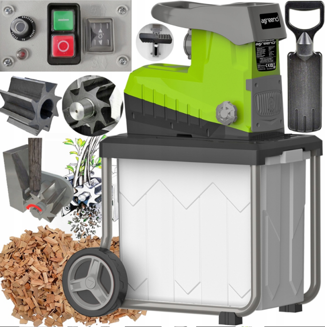 Подрібнювач гілок електричний AGREENO 3600Вт 60л (Польща) Київ - фото 1
