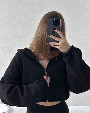 Жіноча стильна та тепла зіп-худі оверсайз тринитка на флісі Чорний Одеса