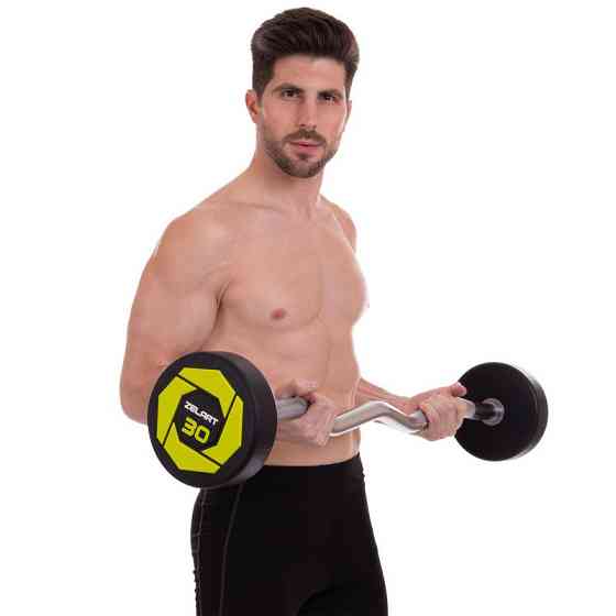 Штанга фиксированная изогнутая полиуретановая Zelart 2690-30 длина 107 см 30 кг Киев