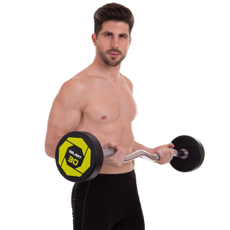 Штанга фиксированная изогнутая полиуретановая Zelart 2690-30 длина 107 см 30 кг Киев - изображение 2