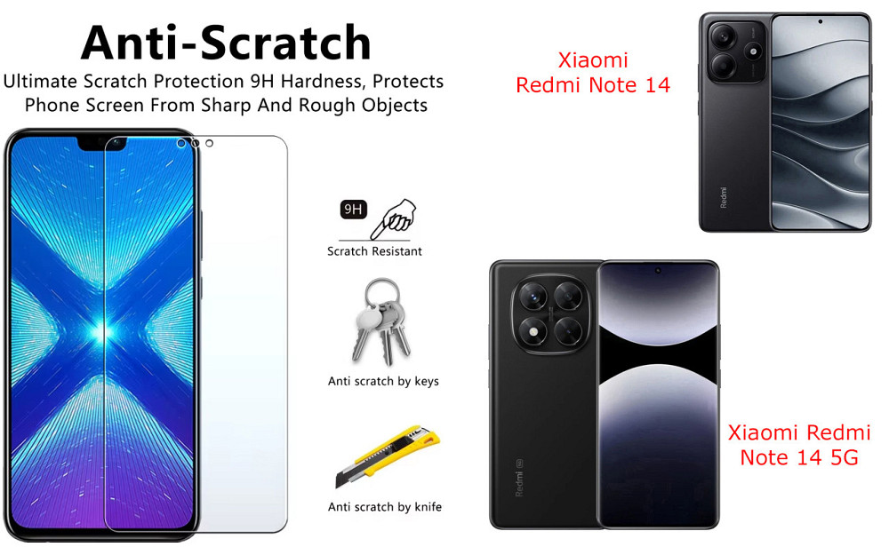 Захисне скло NeoGlass для Xiaomi Redmi Note 14, Note 14 5G – надпрозоре та стійке Київ - фото 1