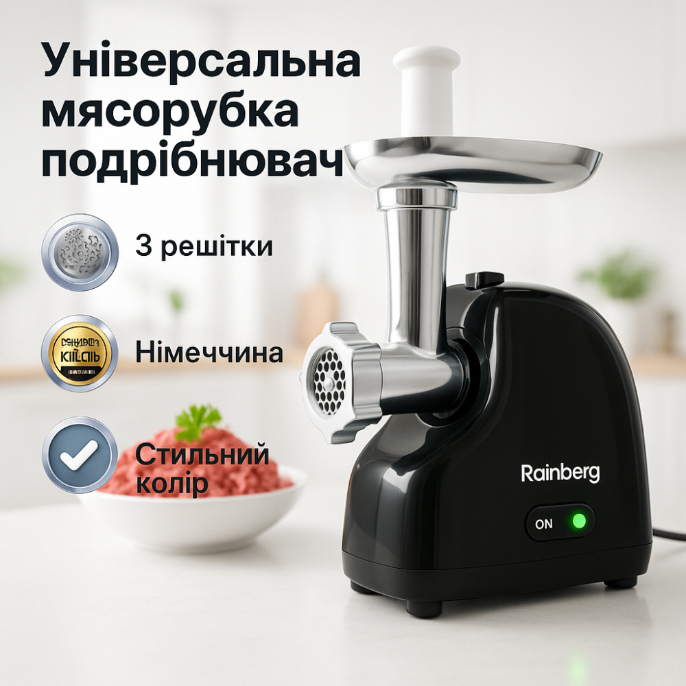 Мясорубка электрическая Rainberg RB-2319 с системой реверса насадка куббе 3000Вт Black MN-21 Львов - изображение 11