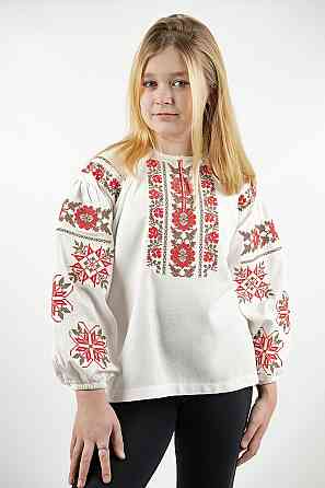Вышиванка для девочек-подростков льняная с длинным рукавом, молочная топ Киев