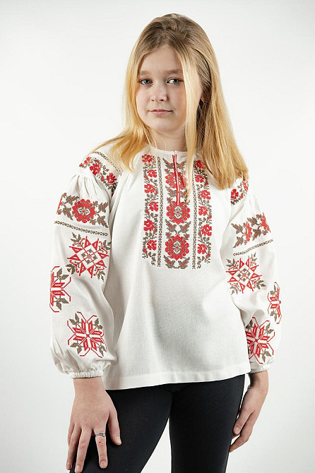 Вышиванка для девочек-подростков льняная с длинным рукавом, молочная топ Киев - изображение 5