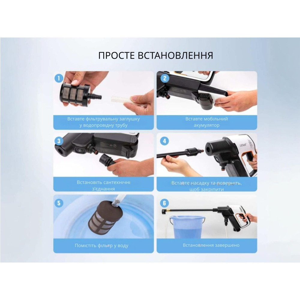 Акумуляторна мийка високого тиску, живлення від павербанку (УМБ Litheli Power Bank 20000 mAh, 45 W, 4А в комплекті) Киев - изображение 4