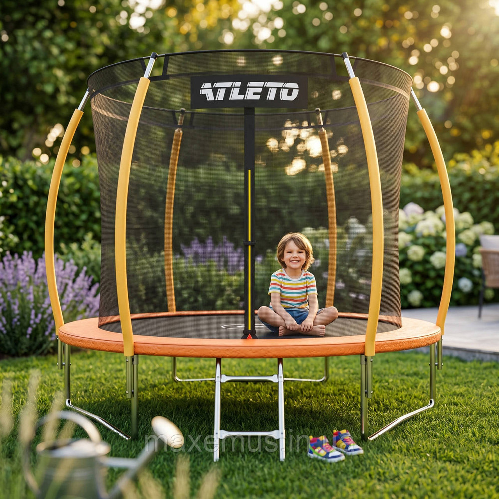 Батут детский Atleto 252 см (8 ft) оранжевый с внутренней защитной сеткой и лестницей (до 100 кг) Мостиська - фото 17