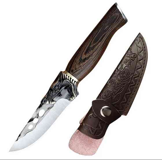 Походний ніж, ніж для полювання, рибацький ніж, ніж для кемпінга та природи, 22,5 см, нержавіюча сталь, коричневий Київ