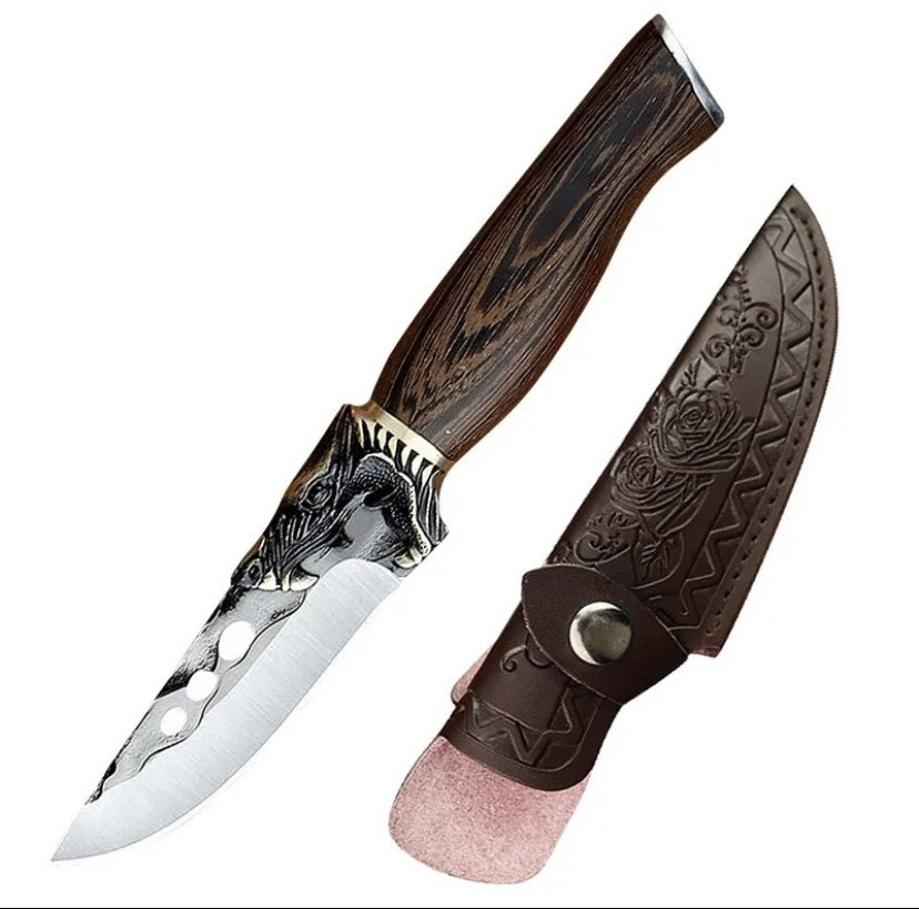 Походний ніж, ніж для полювання, рибацький ніж, ніж для кемпінга та природи, 22,5 см, нержавіюча сталь, коричневий Київ - фото 2