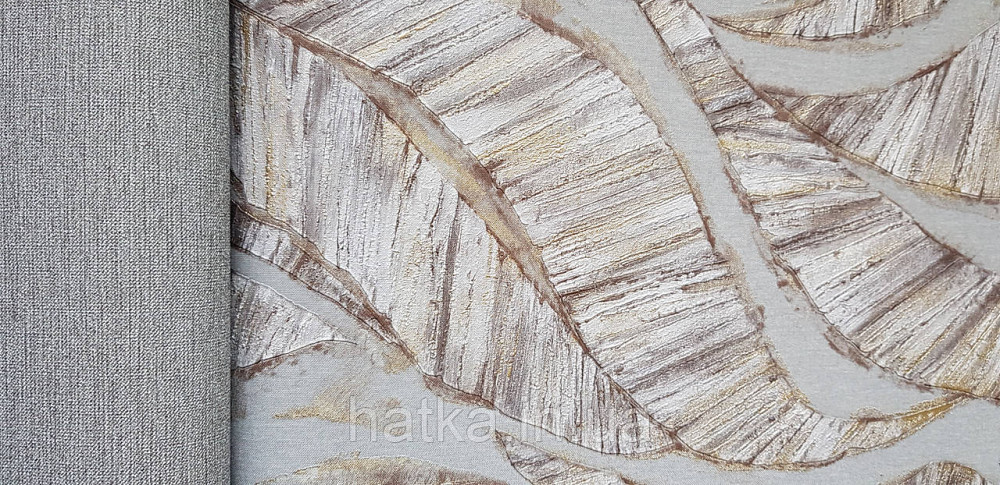 Шпалери вінілові на флізеліновій основі Rasch Ascona 1.06х10 листя структурні сірі коричневі із золотистим Київ - фото 2
