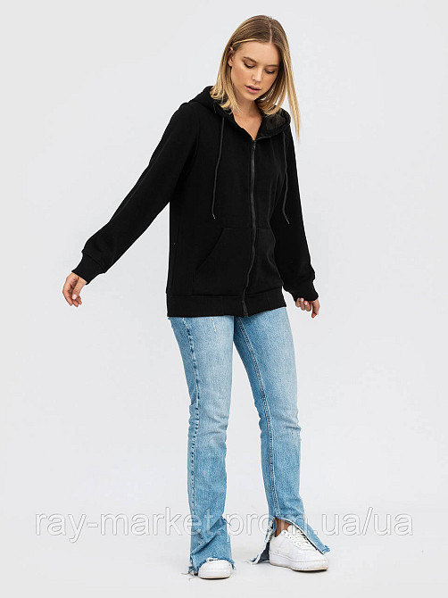 Худі базове на блискавці утеплене Ray Basic жіноче чорне (U0405LW-Black) 3XL Київ - фото 5