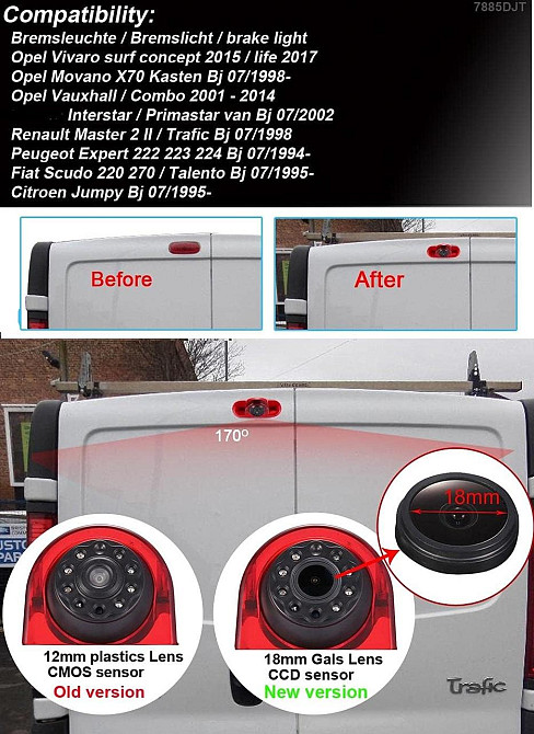 Камера заднего вида Fiat Opel Vivaro Renault Trafic AHD 720-1080 с углом обзора 170° KA-456-LN Винница - изображение 3