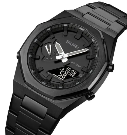 Чоловічий наручний годинник на сталевому браслеті Skmei 1816 (Чорний із чорним циферблатом) Вінниця