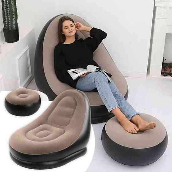 Надувное кресло с пуфом для отдыха AIR SOFA велюровое SM-27 Львов