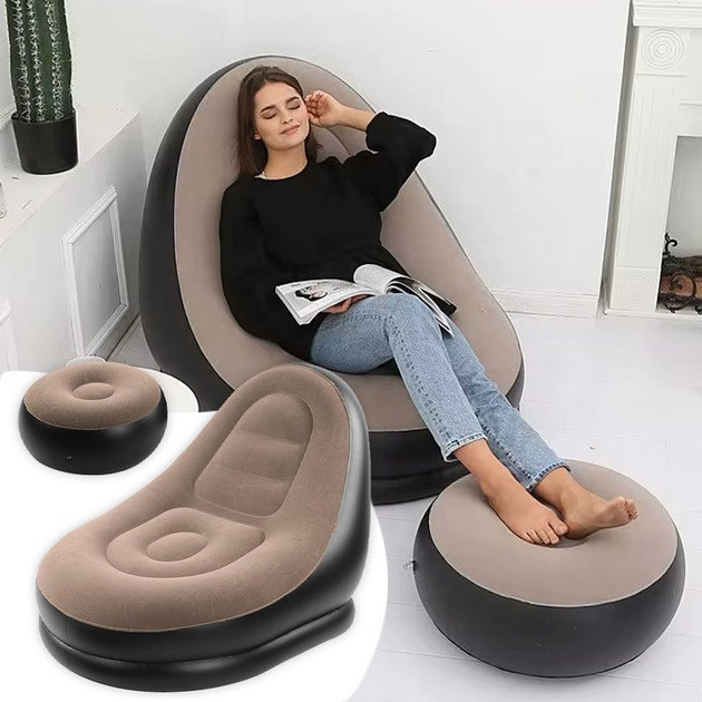 Надувное кресло с пуфом для отдыха AIR SOFA велюровое SM-27 Львов - изображение 3