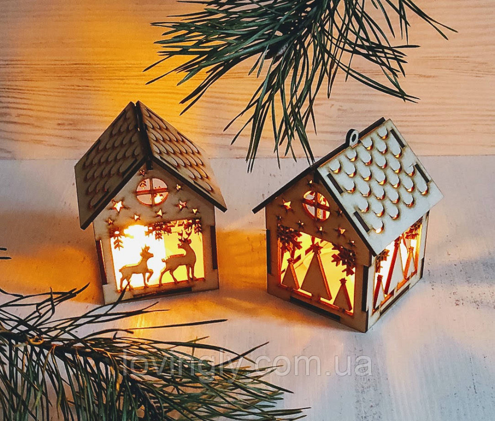 Эко-домик из дерева с LED подсветкой 13 см -креативный подарок и зимний декор Ирпень - изображение 5