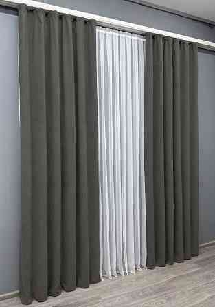 Комплект готових штор VR-Textil Мікровелюр Petek YL № 1703ш Темно-сірий 100х295 см 2 шт (31-848) Київ