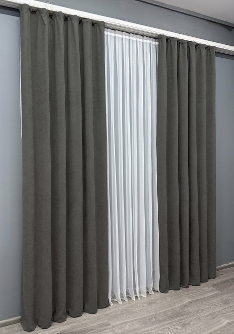 Комплект готовых штор VR-Textil Микровелюр Petek YL № 1703ш Темно-серый 100х295 см 2 шт (31-848) Киев - изображение 4