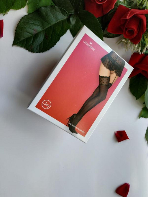 Романтичні чорні  панчохи під пояс obsessive heartia обсессів Славута - фото 1